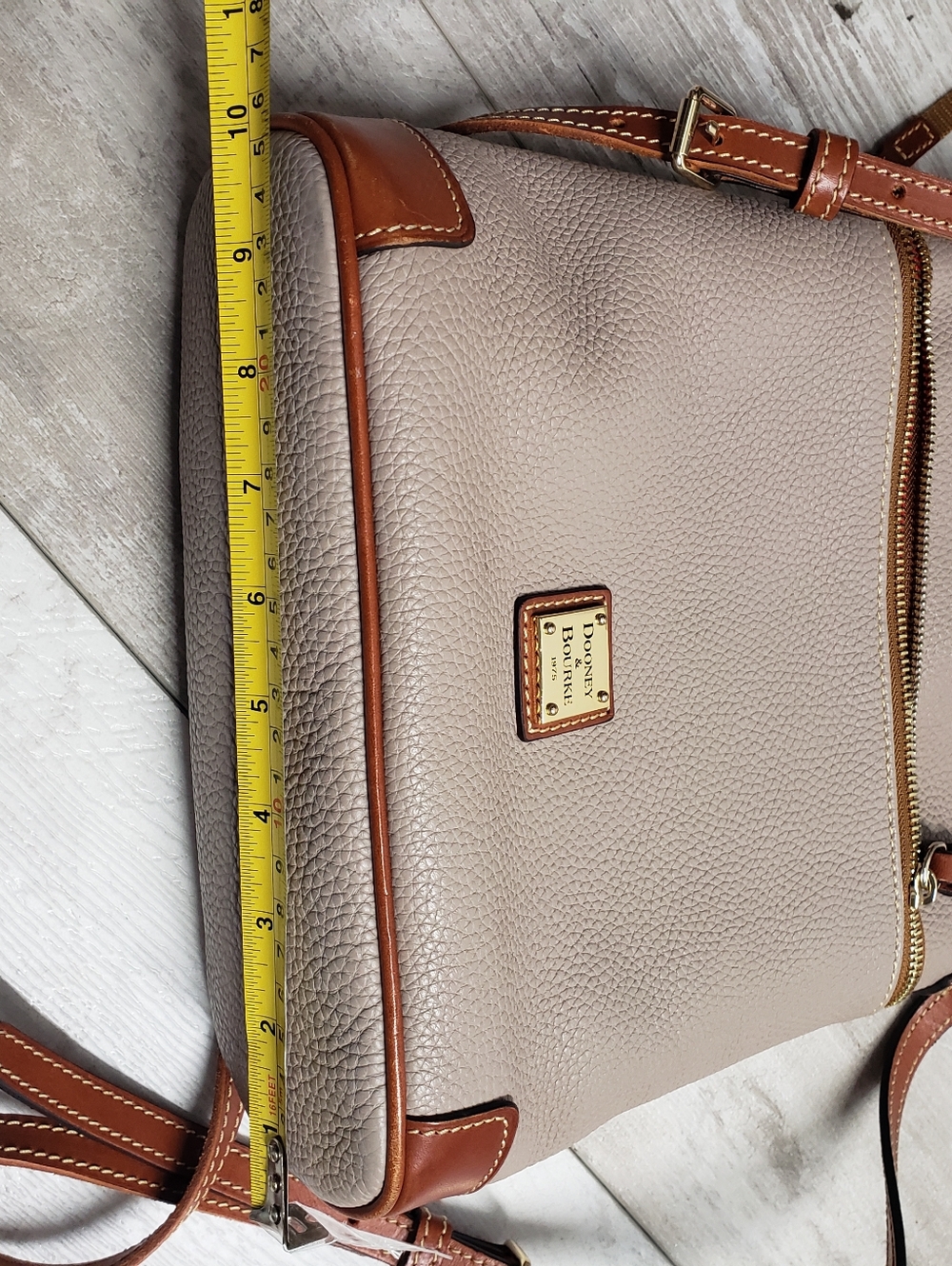 Dooney & Bourke Pebbled Leather Crossbody in Taupe with Brown Strap - Picture 3 of 15